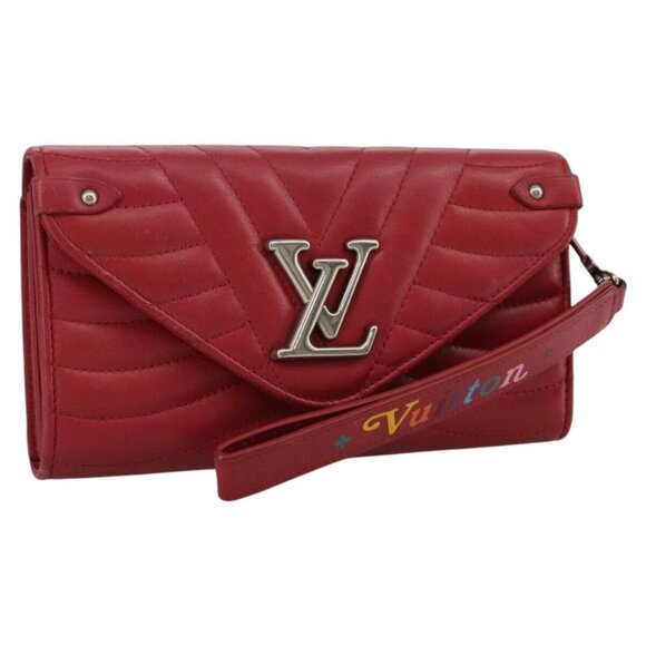 LOUIS VUITTON New Wave Long Wallet Leather Red LV Auth 111558 - Picture 1 of 15